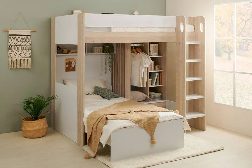 Flair Hampton L Shape Bunk Bed with Wardrobe in White 1