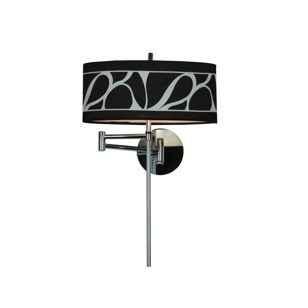 Netlighting Manhattan Wall Lamp E14 Swing Arm Chrome Black Patterned Shade in Grey