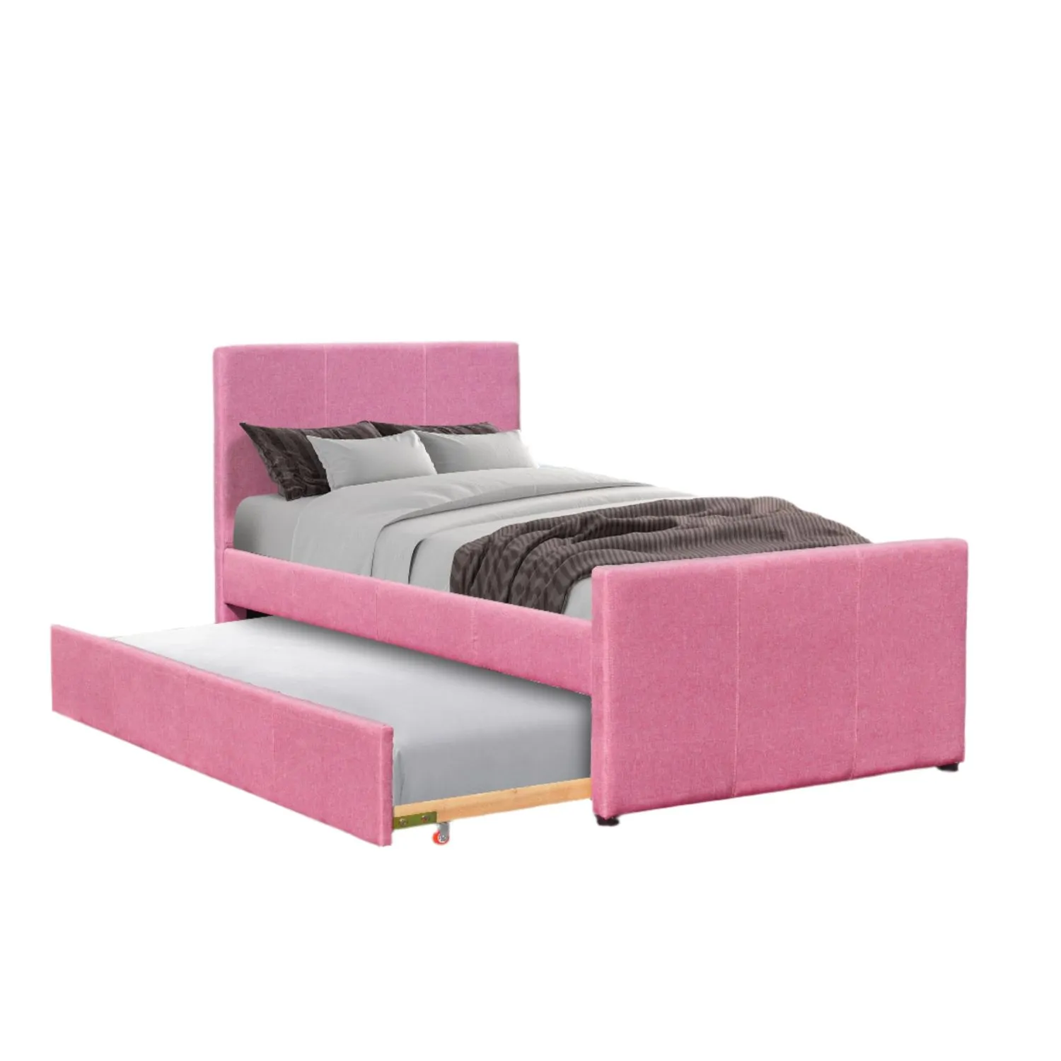 Comfy Living Ltd 3ft Single Fabric Bed Frame With Trundle Bed in Pink 2