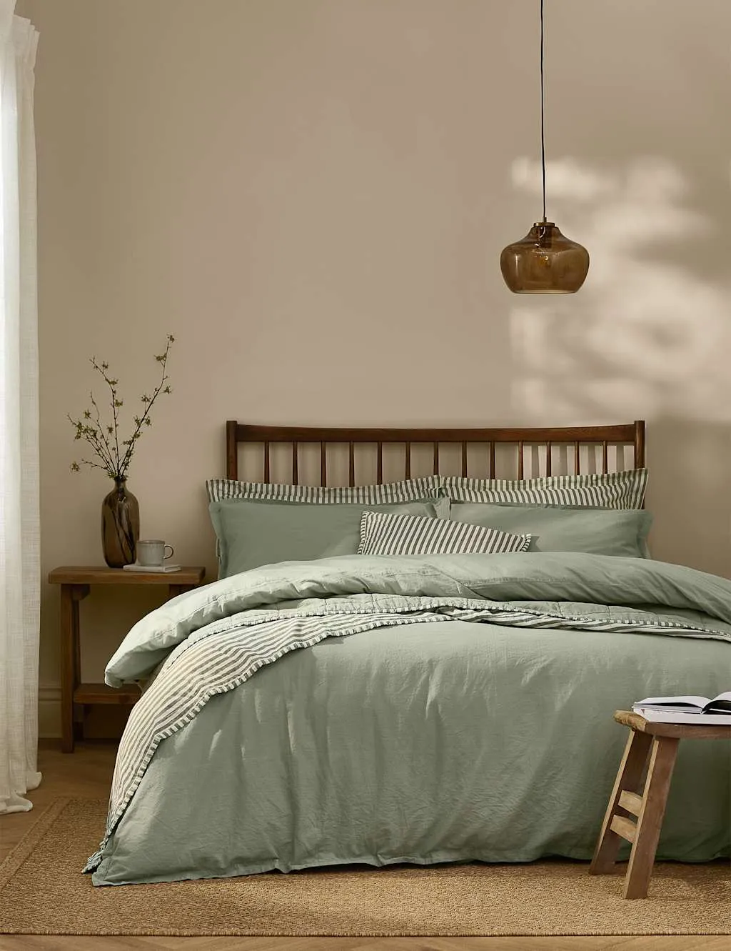 YARD Pure Cotton Percale Hebden Bedding Set Green