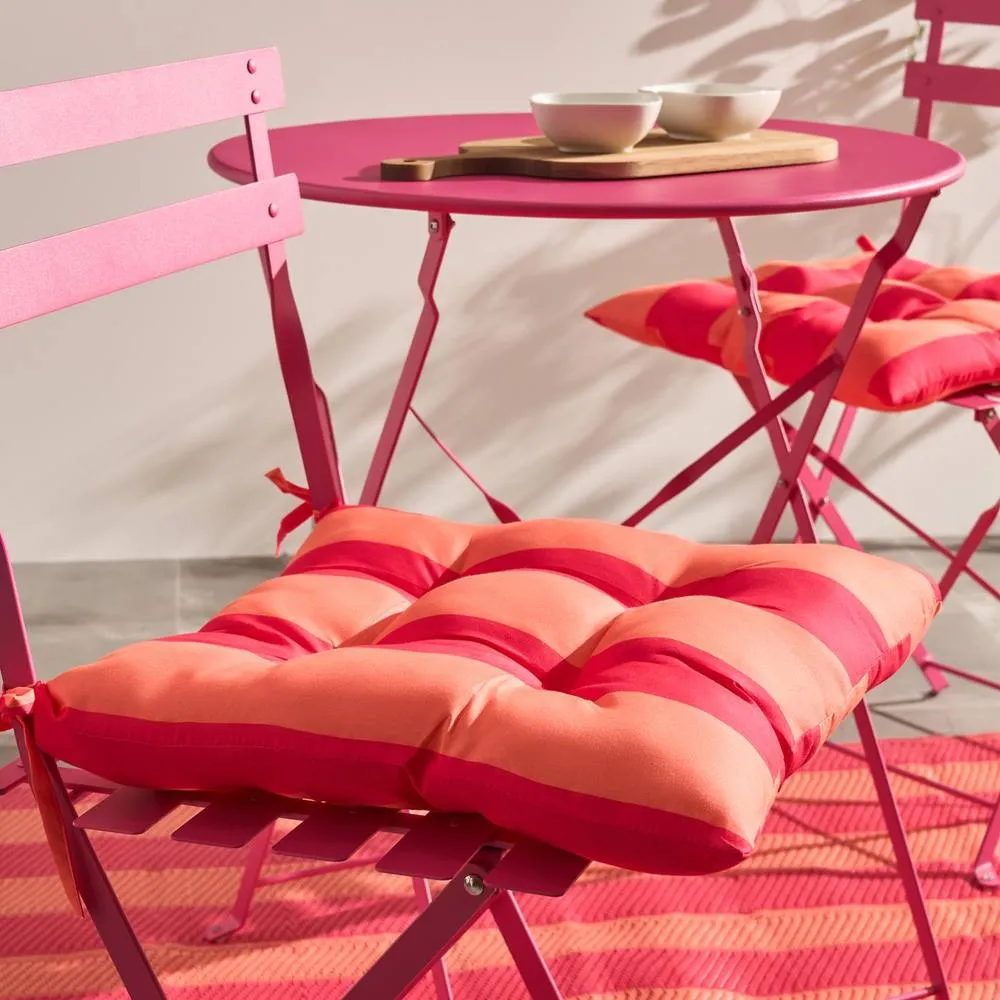 OHS 2 x Stripe Garden Chair Cushions Outdoor Seat Pads in Orange