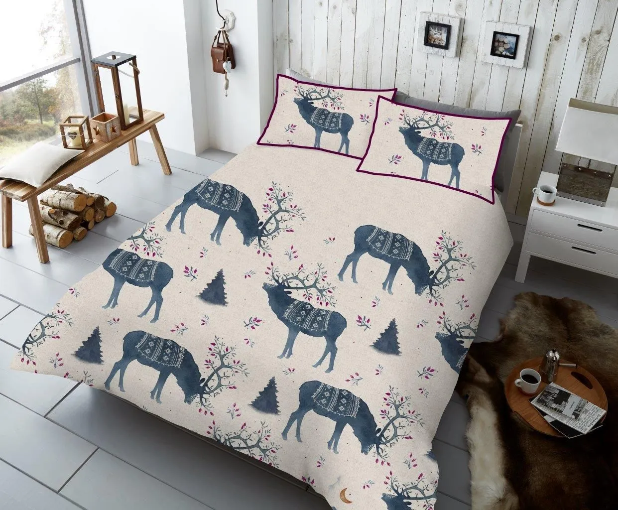 Smart Living Printed Polycotton Christmas Duvet Cover With Pillowcases in Mid Blue