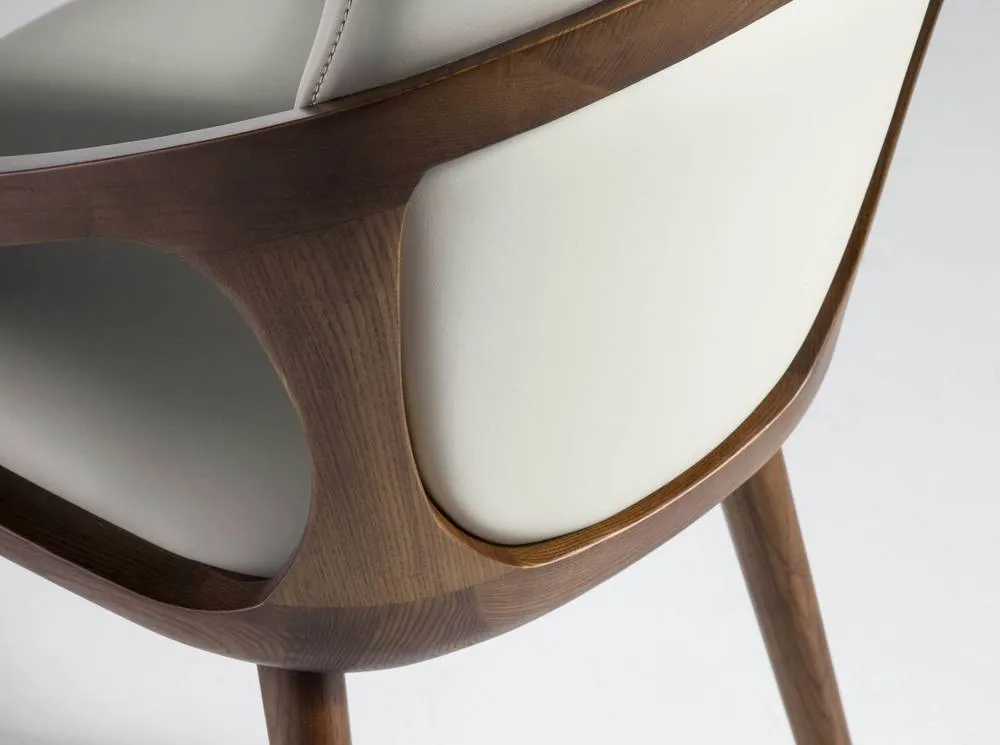 Angel Cerda Cream Leatherette Dining Chair with Walnut-Coloured 5