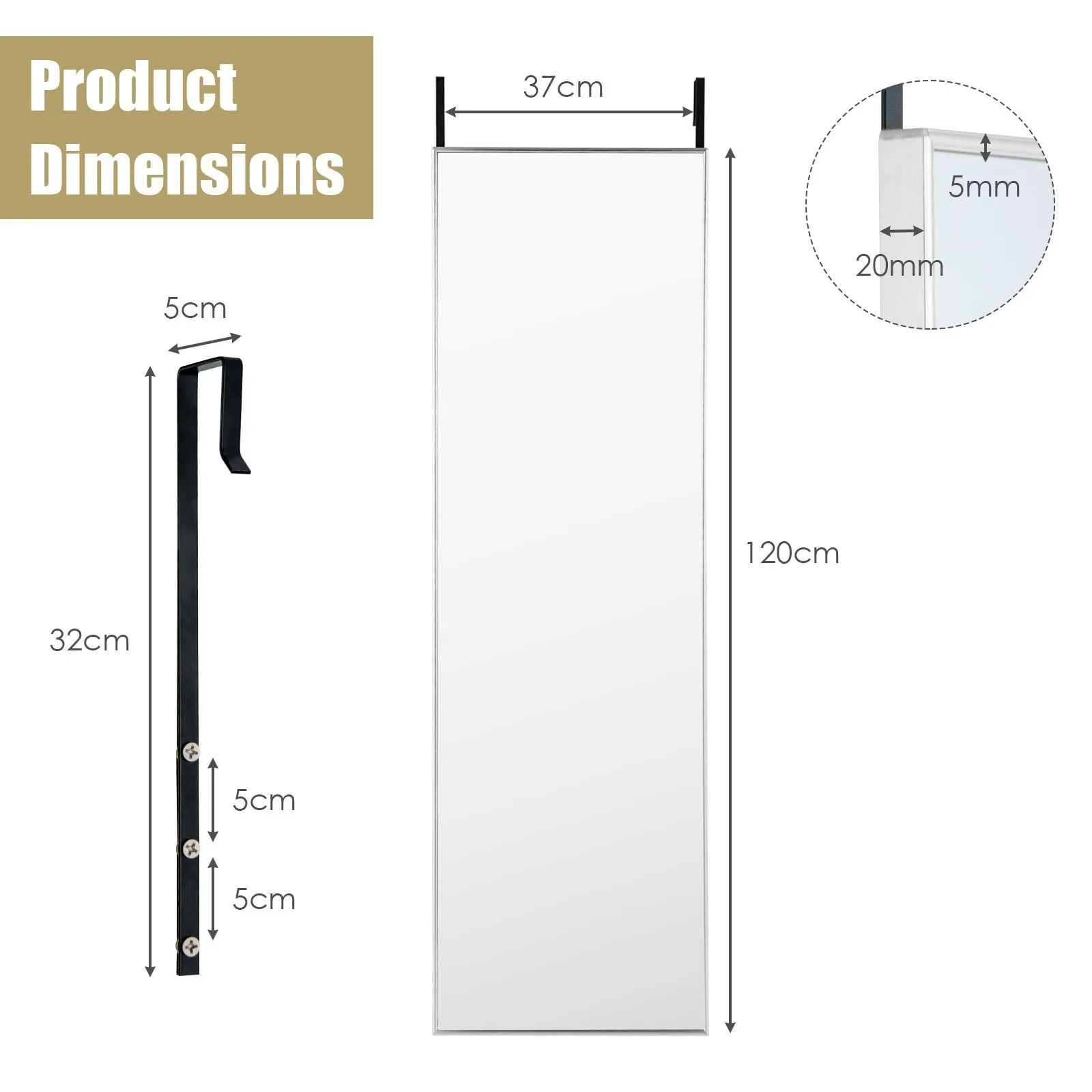 Costway Full-length Over the Door Mirror Hanging & Wall-mounted Dressing Mirror in Silver 2