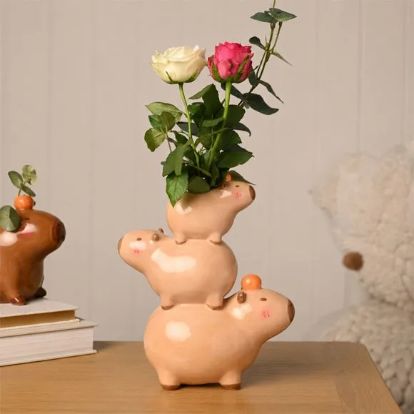 The Feel Good Club Capybara Stack Ceramic Vase