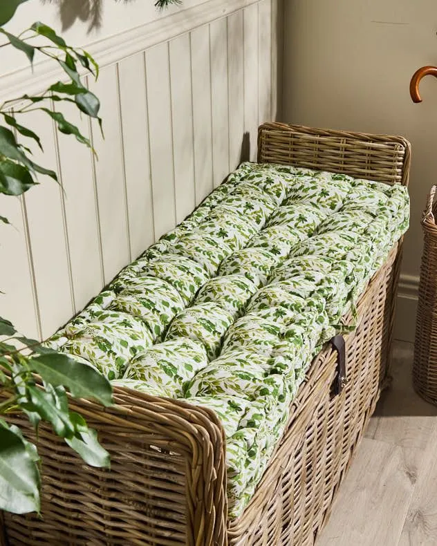 Dibor Vintage Green Leaf Print Cotton Indoor Hallway Furniture Bench Seat Pad Cushion L112cm x W44cm