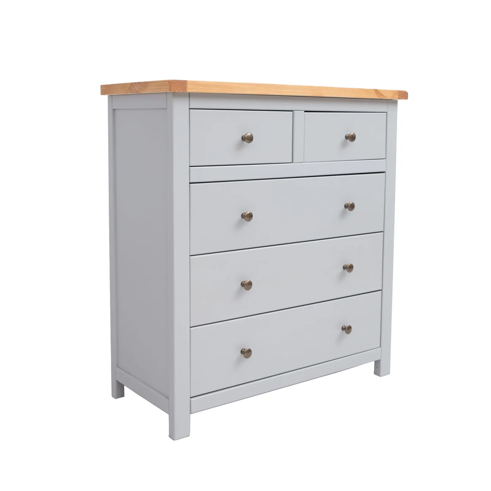 Cabinet Bits Argenta 5 Drawer Chest of Drawers Brass Knob in Light Grey 2