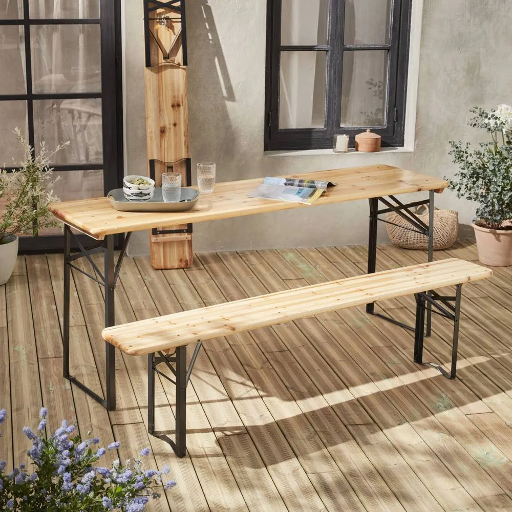 sweeek 6-seater woden table + 2 folding benches in Beige 4