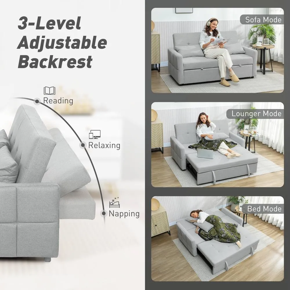 HOMCOM 2 Seater Sofa Bed, Convertible Pull Out Bed Settee, Light Grey 5