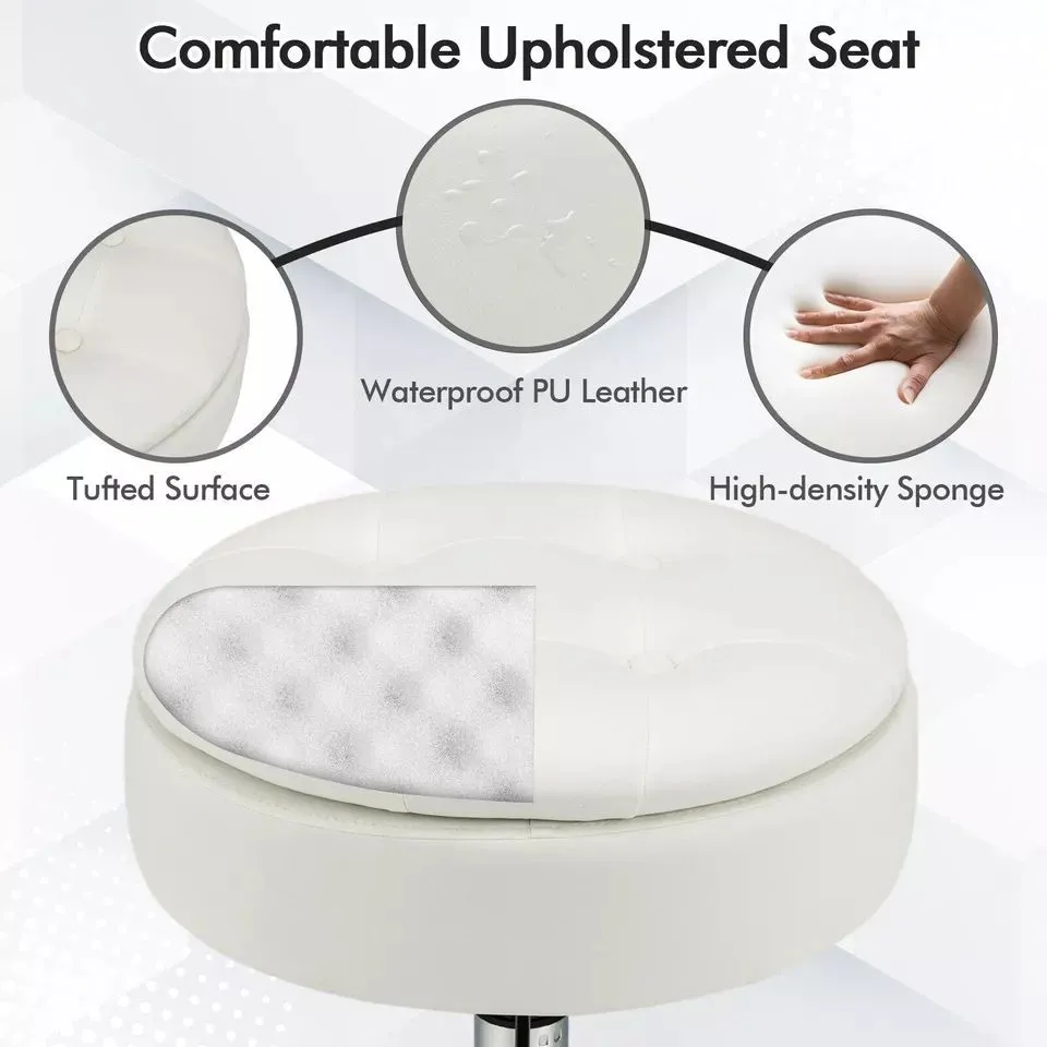 Costway Tufted Vanity Stool Footrest Accent Storage Ottoman with Reversible Lid in White 4