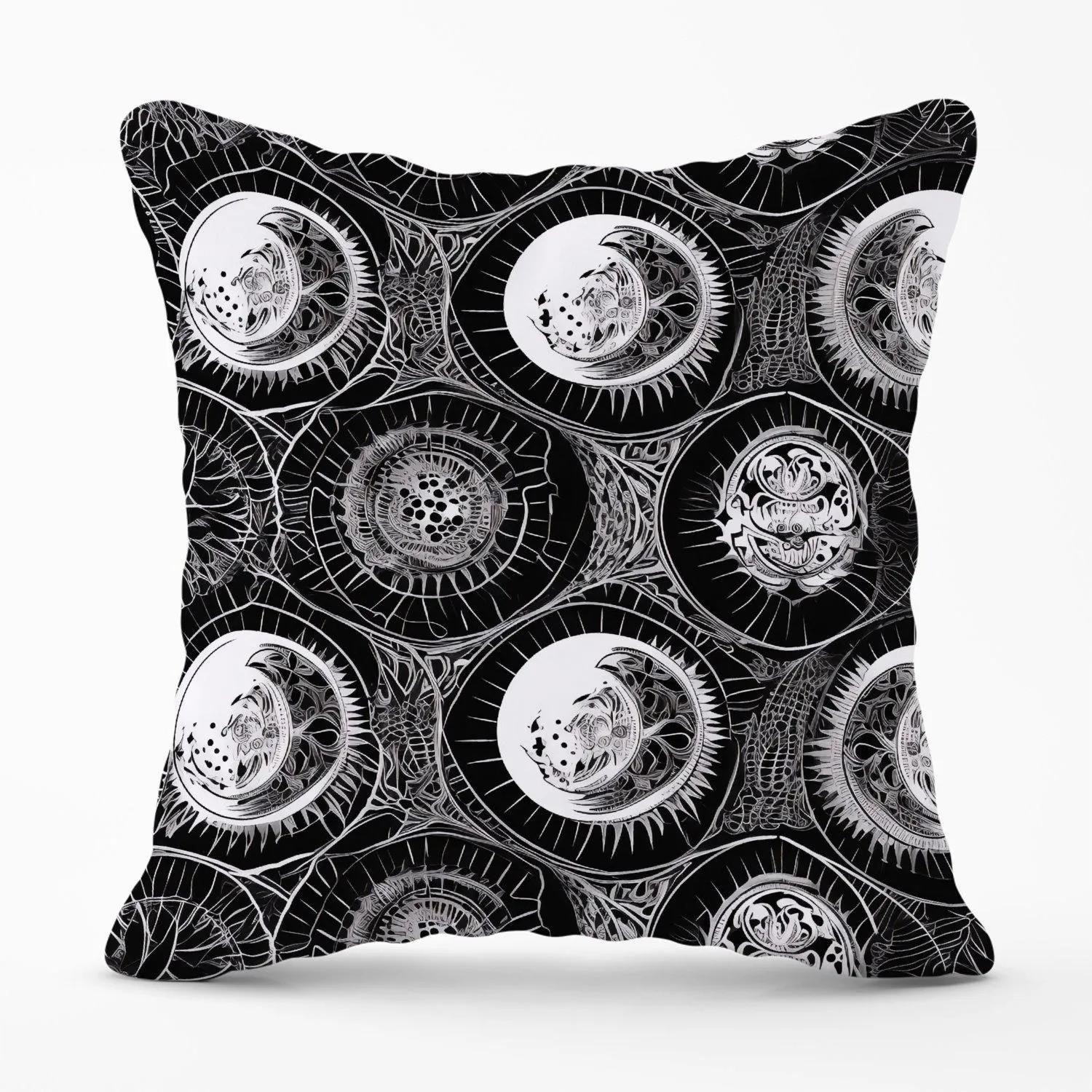 Warren Reed - Designer Black White Moon & Sun Outdoor Cushion in Grey