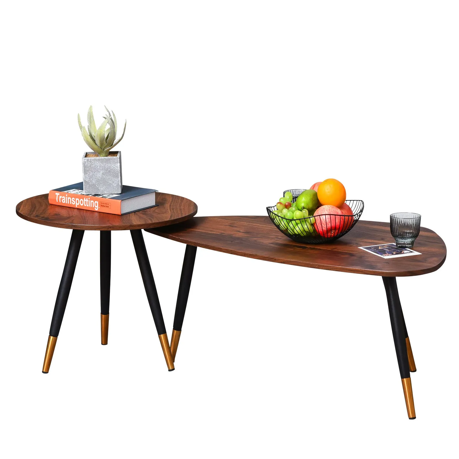 HOMCOM Coffee Table Set of 2 Nesting End Side Tables for Living Room in Brown 2