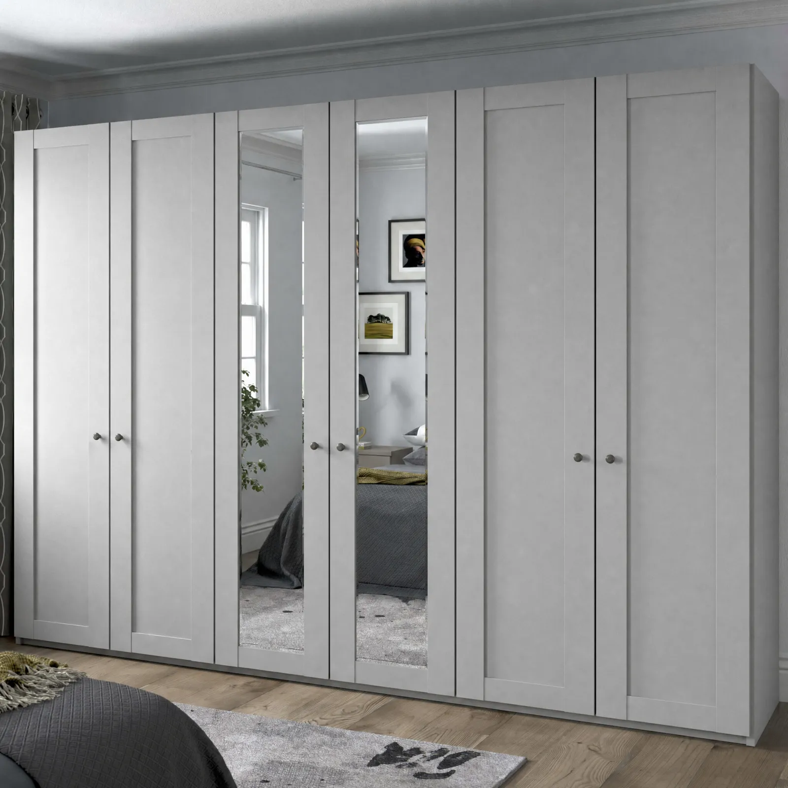 Varese 6 Dr Hinged Wardrobe W300Cm 2 Centre Mirror Dr, Grey | Barker & Stonehouse 2