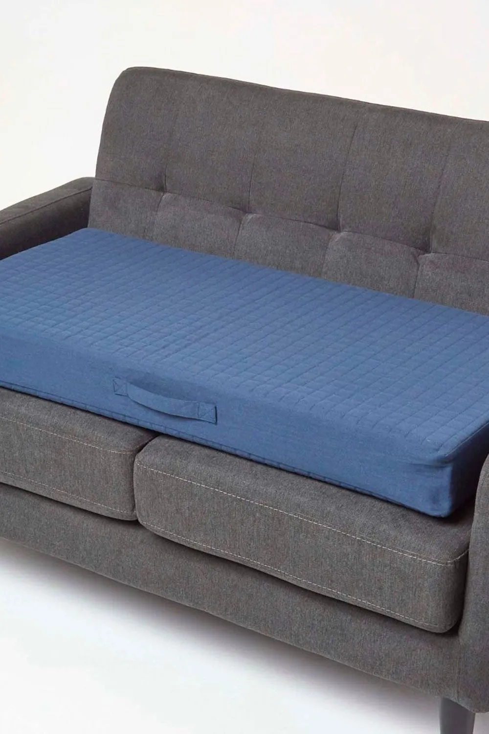 Homescapes Quilted Cotton 2 Seater Orthopaedic Booster Cushion Cover in Navy 2