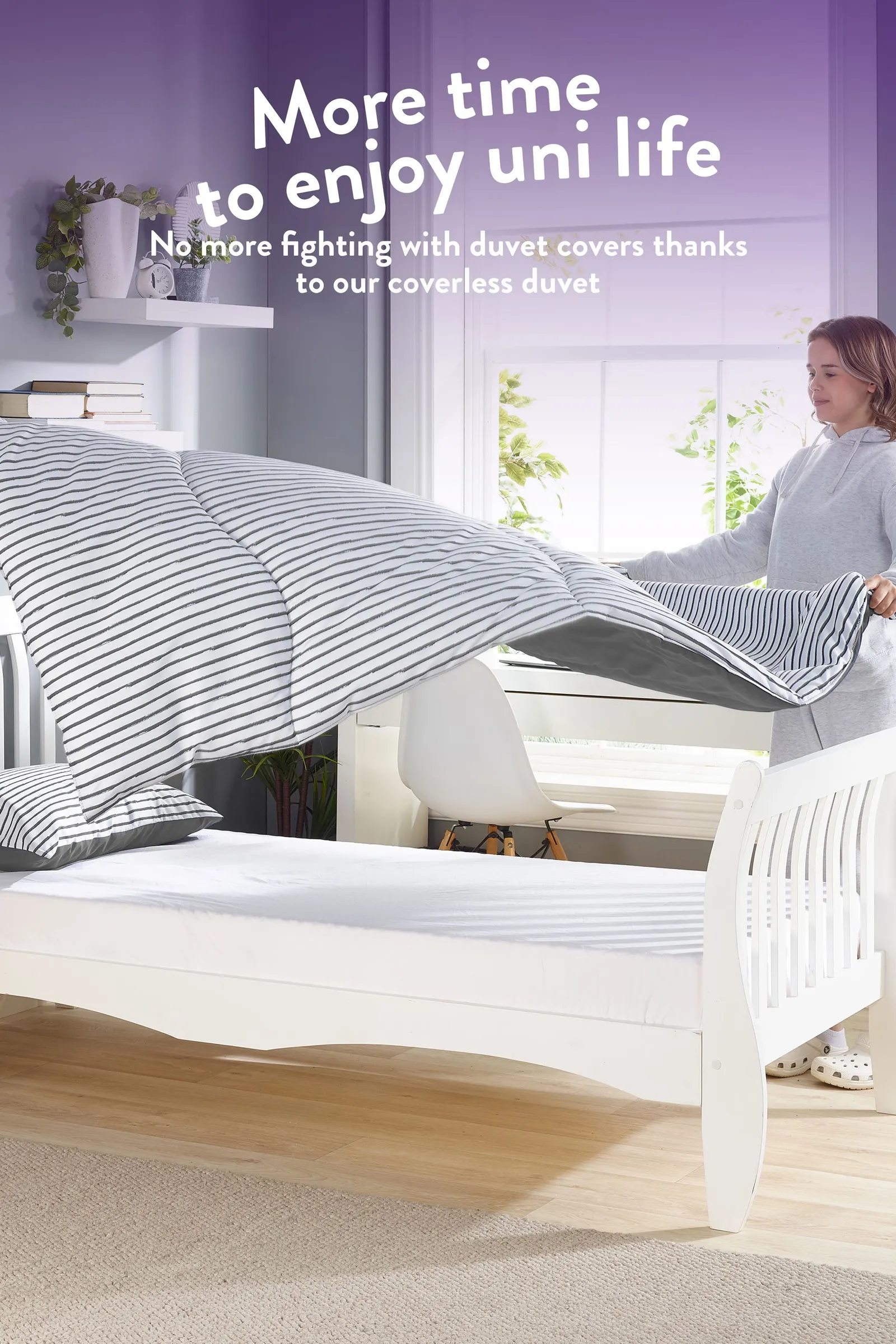 Slumberdown Back to Uni Printed Stripe Grey 10.5 Duvet, 2 Medium Pillows 4