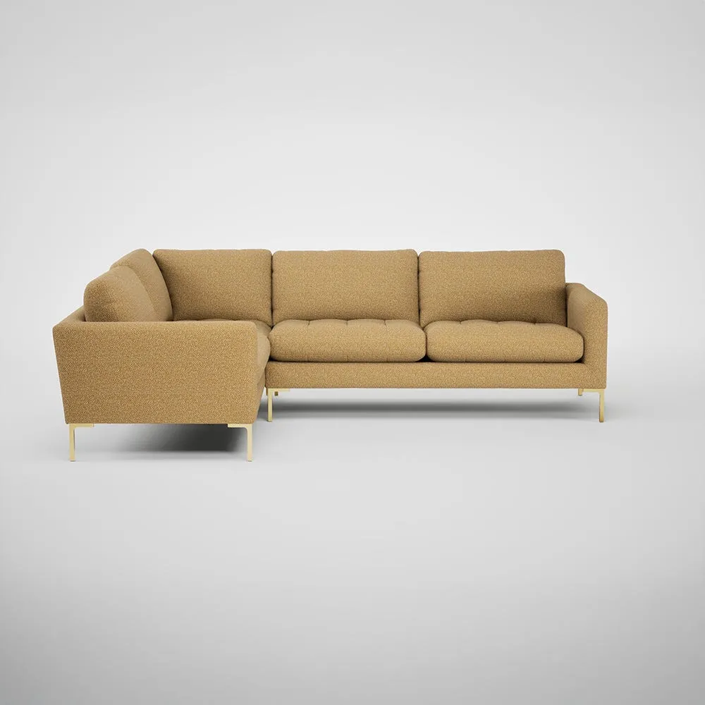 Heal's Eton Left Hand Facing Corner Sofa Boucle Tweed Citrine Brass Feet 1
