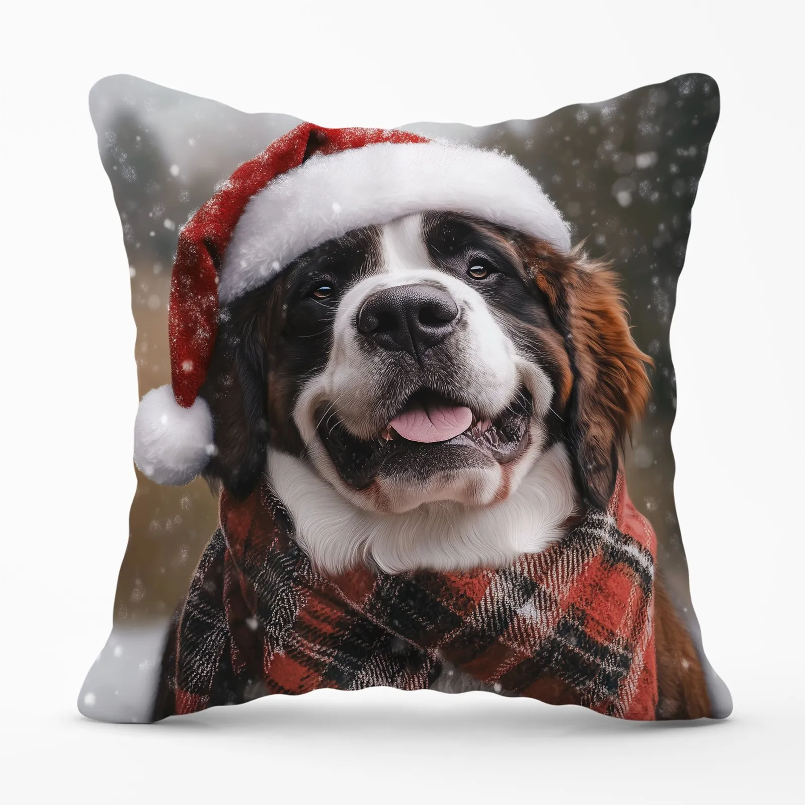 Warren Reed - Designer Christmas St Bernard Cushion in Brown