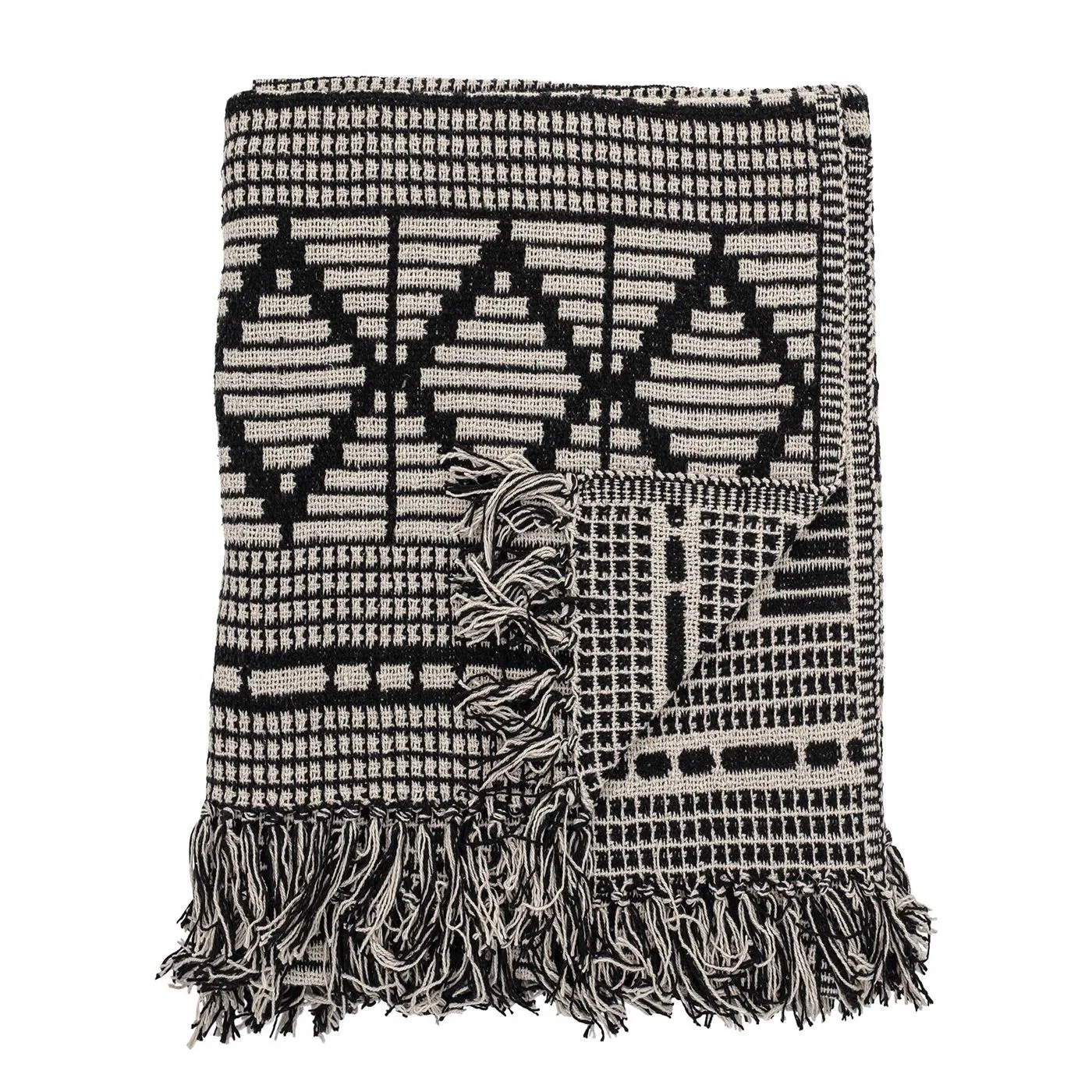 Fringed Throw, Black and Cream