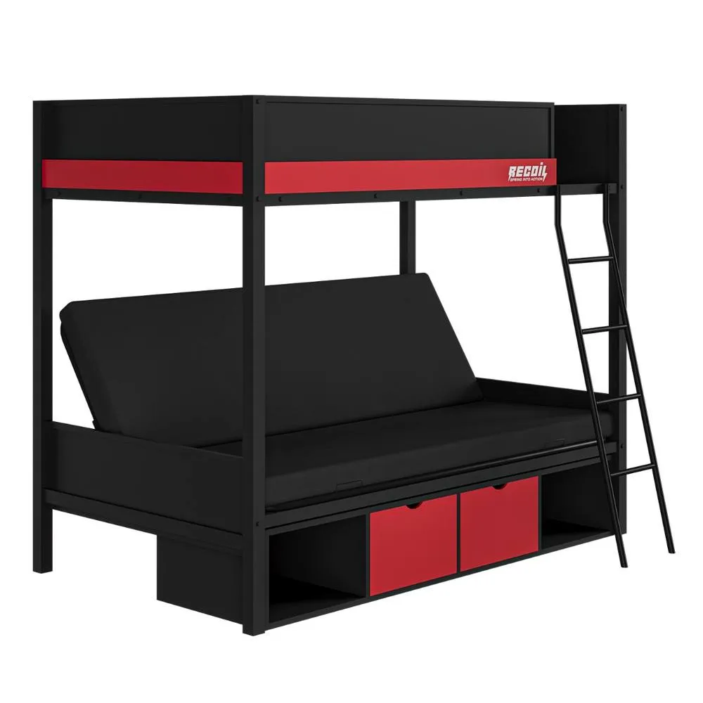 Flair Nova Storage Gaming Metal Bunk with Futon Black & Red 6