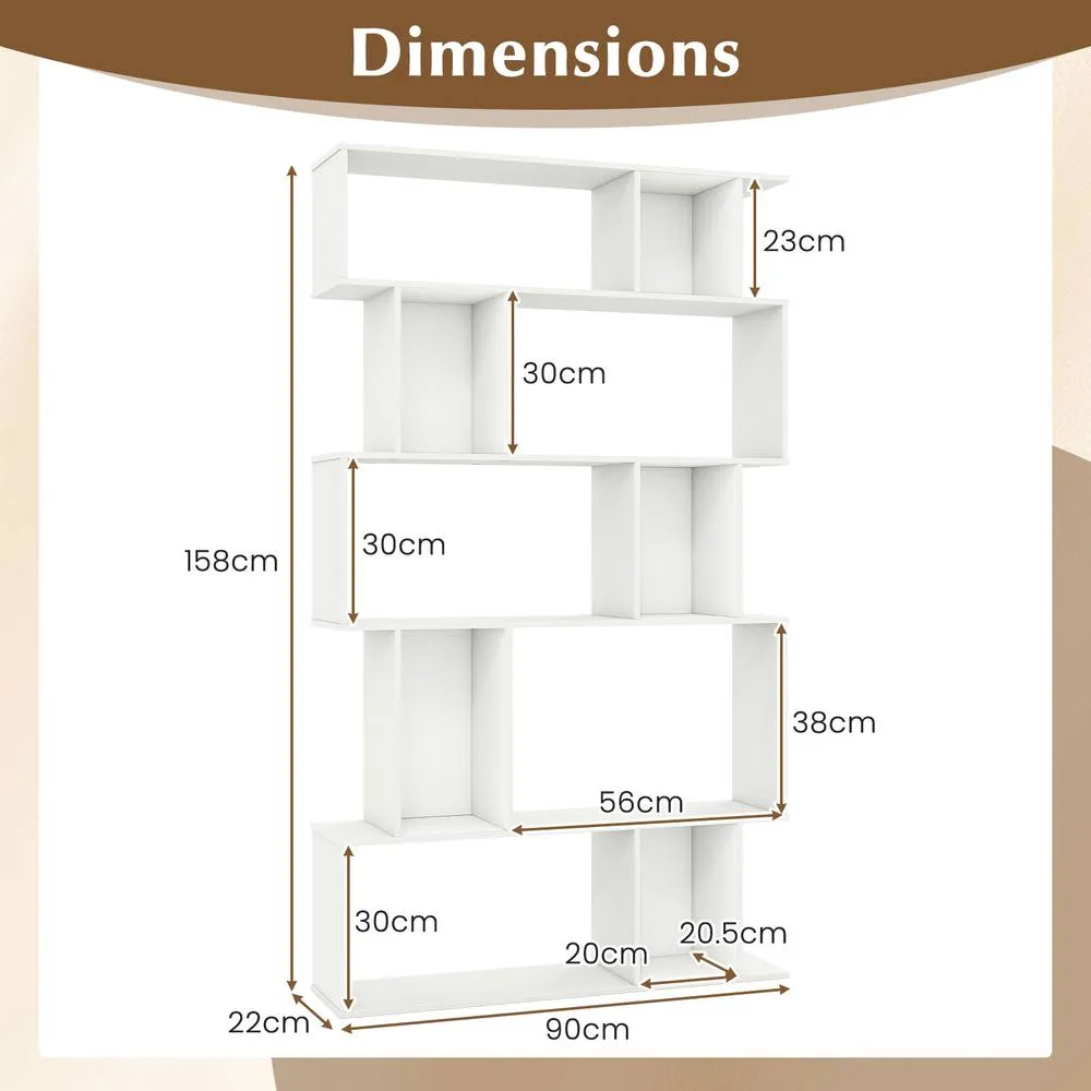 Costway Geometric Bookshelf 5-Tier Bookcase with Open Shelves in White 2