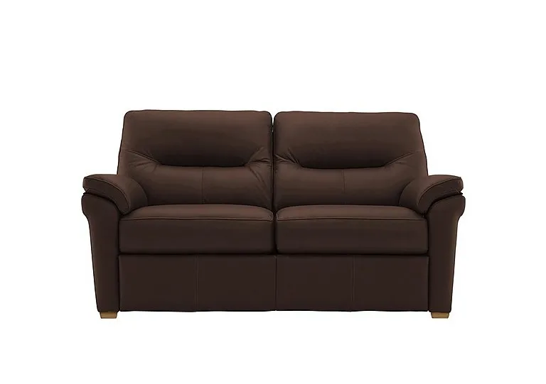 Seattle 2 Seater Leather Sofa with Wooden Feet - Capri Oak