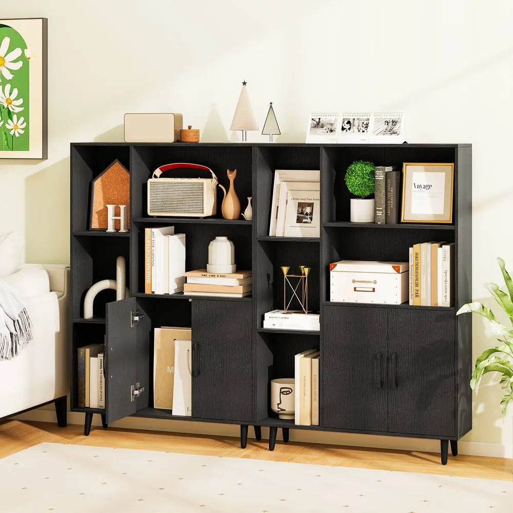 Costway Bookcase 119 cm Floor Bookshelf w/ 5 Open Compartments in Black 5