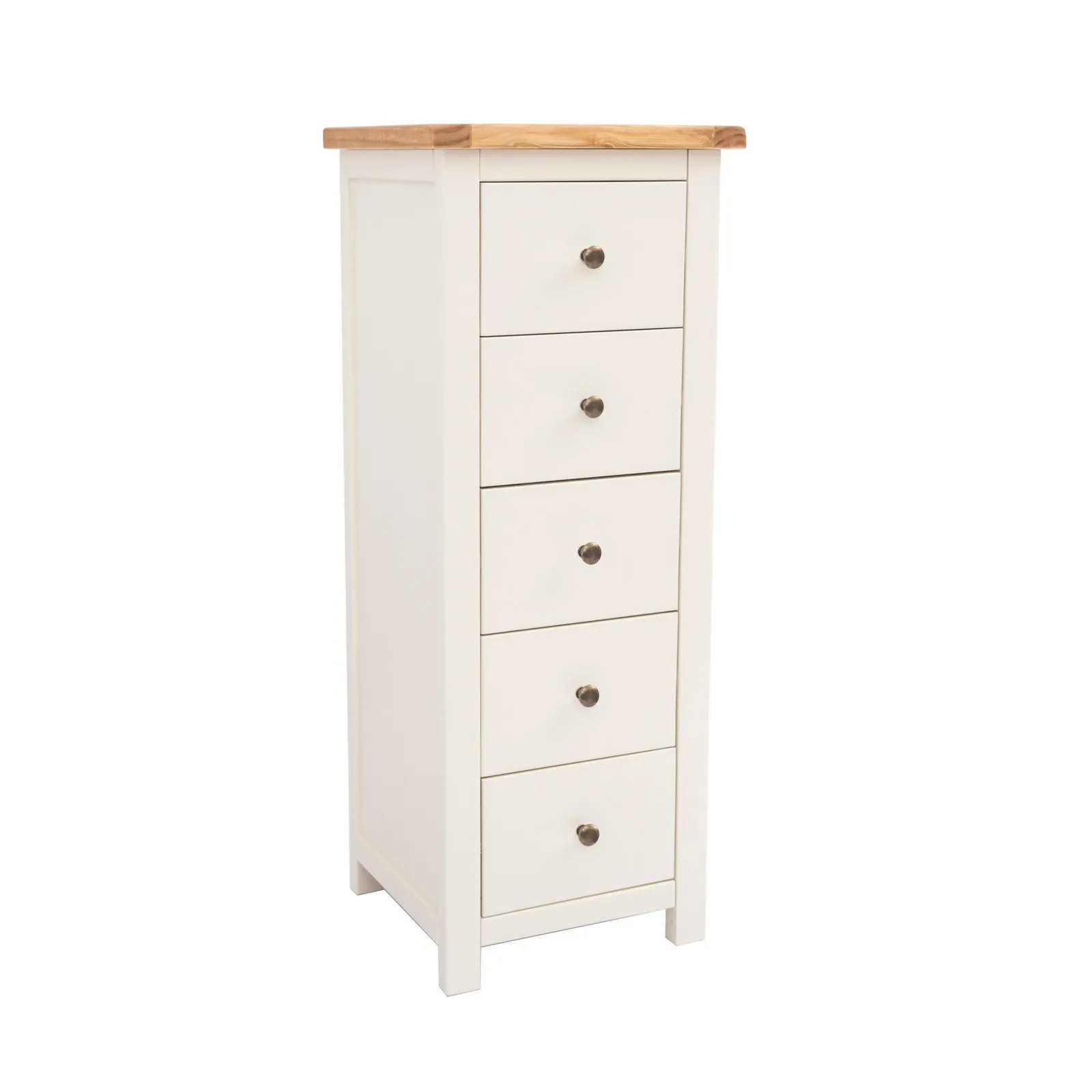 Cabinet Bits Maggiori 5 Drawer Narrow Chest of Drawers Brass Knob in Off-White