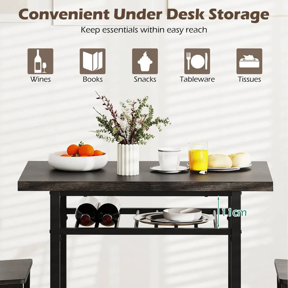 Costway 3-Piece Dining Table Set Rectangular Kitchen Table & 2 Chairs-Gray in Grey 5