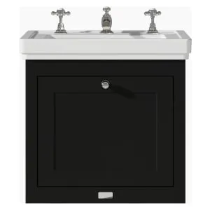 Bayswater Hartleigh Matt Black Traditional Wall HUng Vanity Unit & 3 Tap Hole White Recessed Basin - 500mm