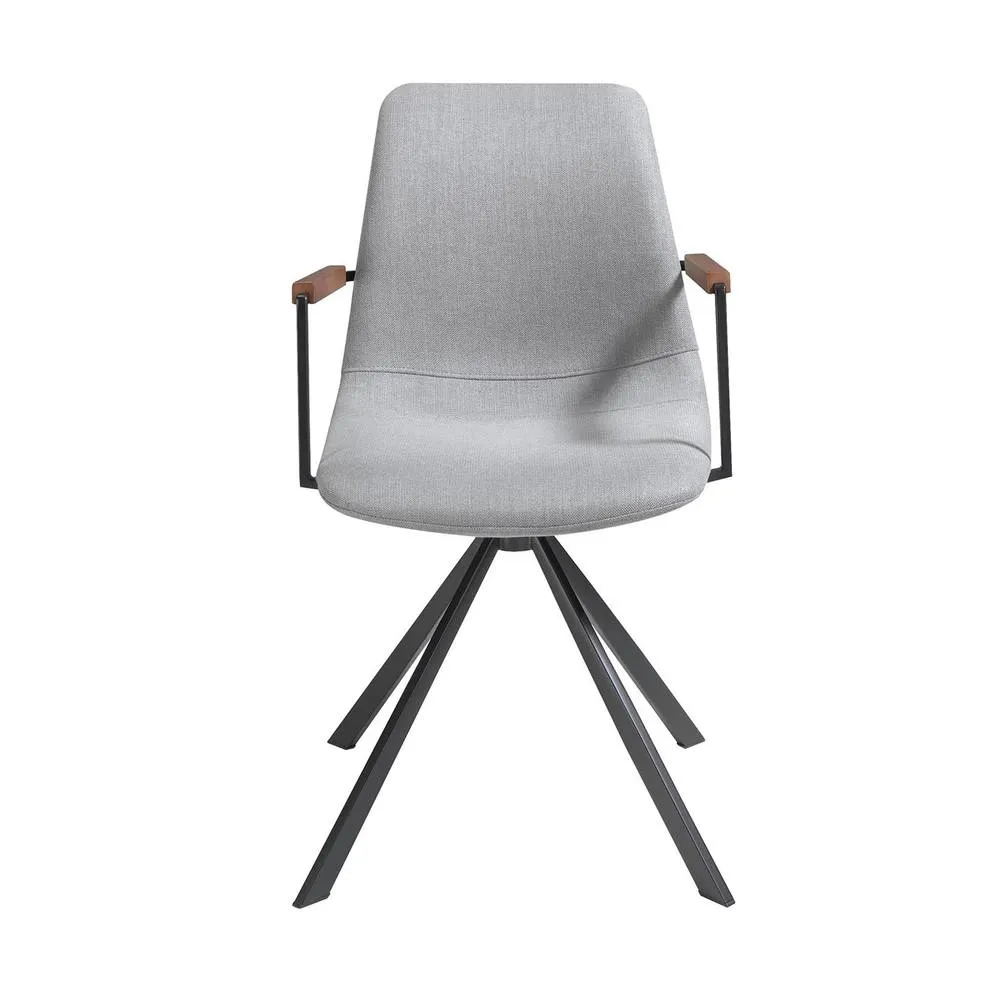 Angel Cerda Swivel Dining Chair, Light Grey Fabric, Walnut Detail 2