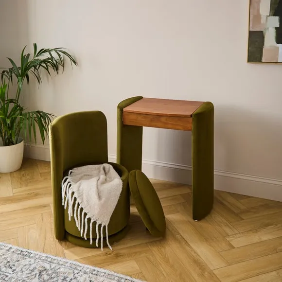 Frankie Velvet Compact Dressing Table Set with Mirror and Stool 2