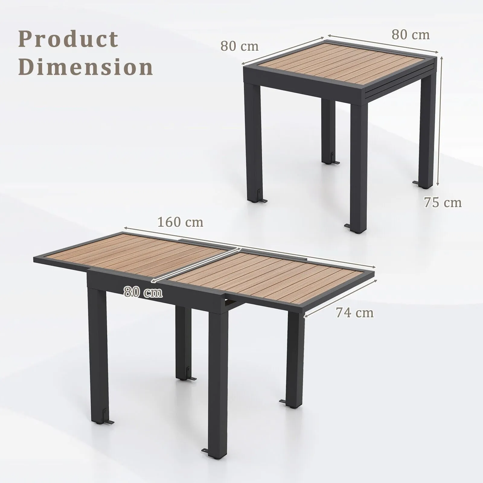 Costway 4-6 People Extendable Patio Dining Table Wood-like Rectangular Aluminum Table in Brown 2