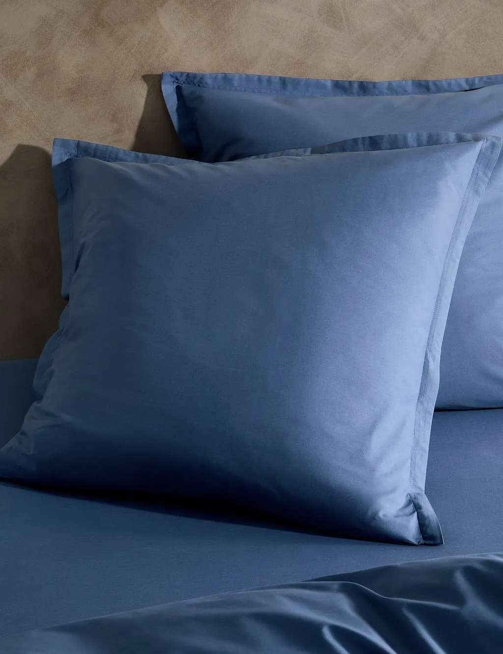 M&S X Fired Earth 2 Pack Washed Cotton Square Pillowcases Carbon Blue