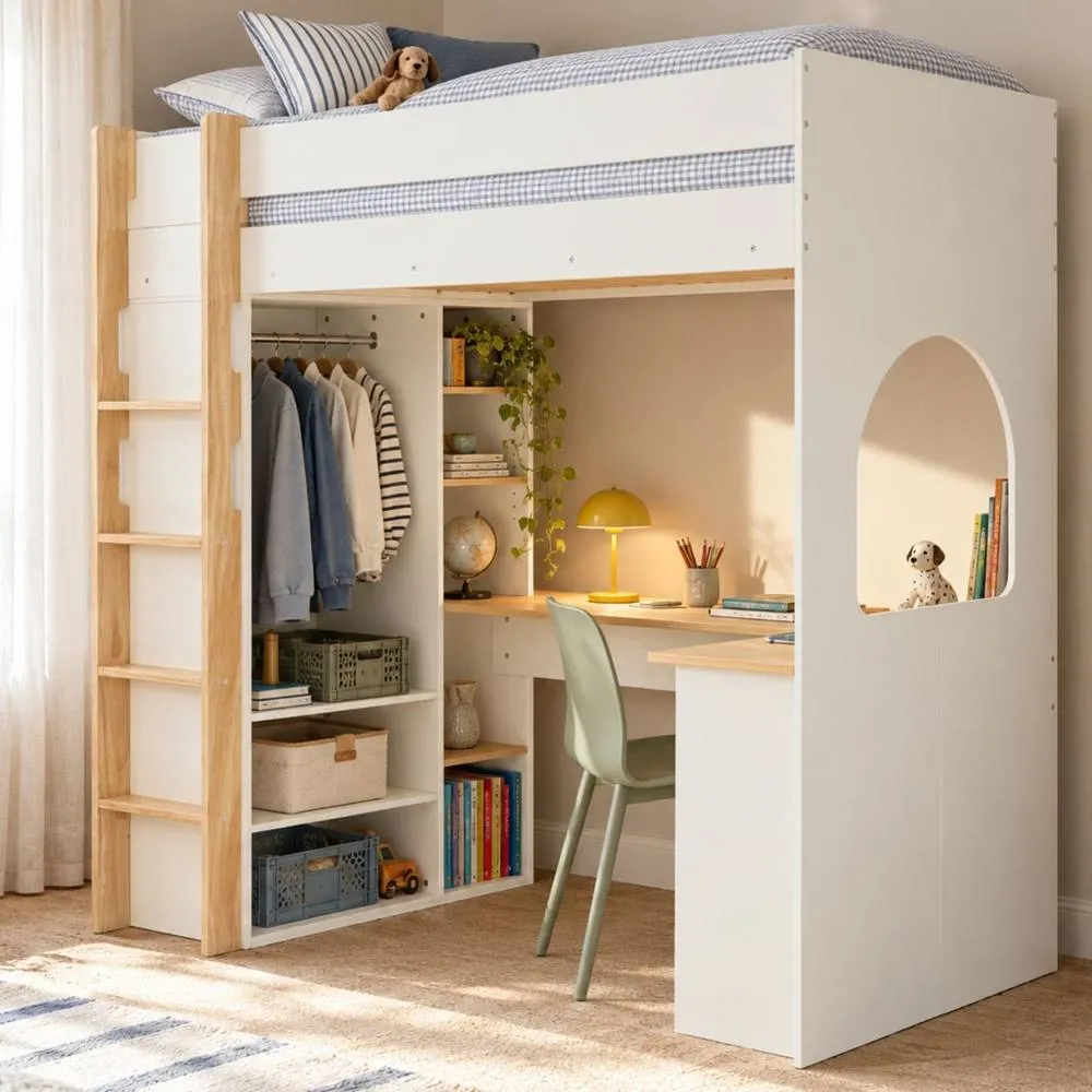 Nöa and Nani Noa & Nani Norah High Sleeper Bed with Desk & Storage in White