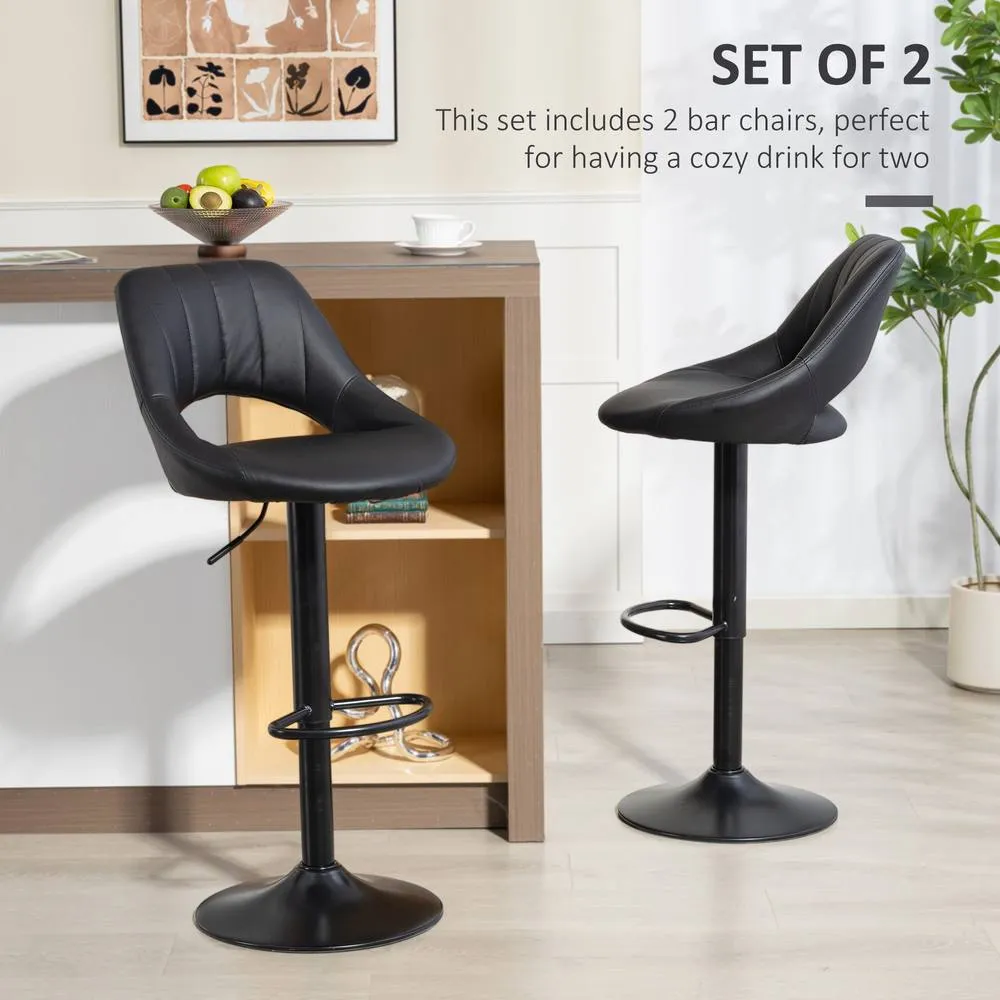 HOMCOM Barstools Set of 2, Dining Stools with Backrest & Footrest, Black 4