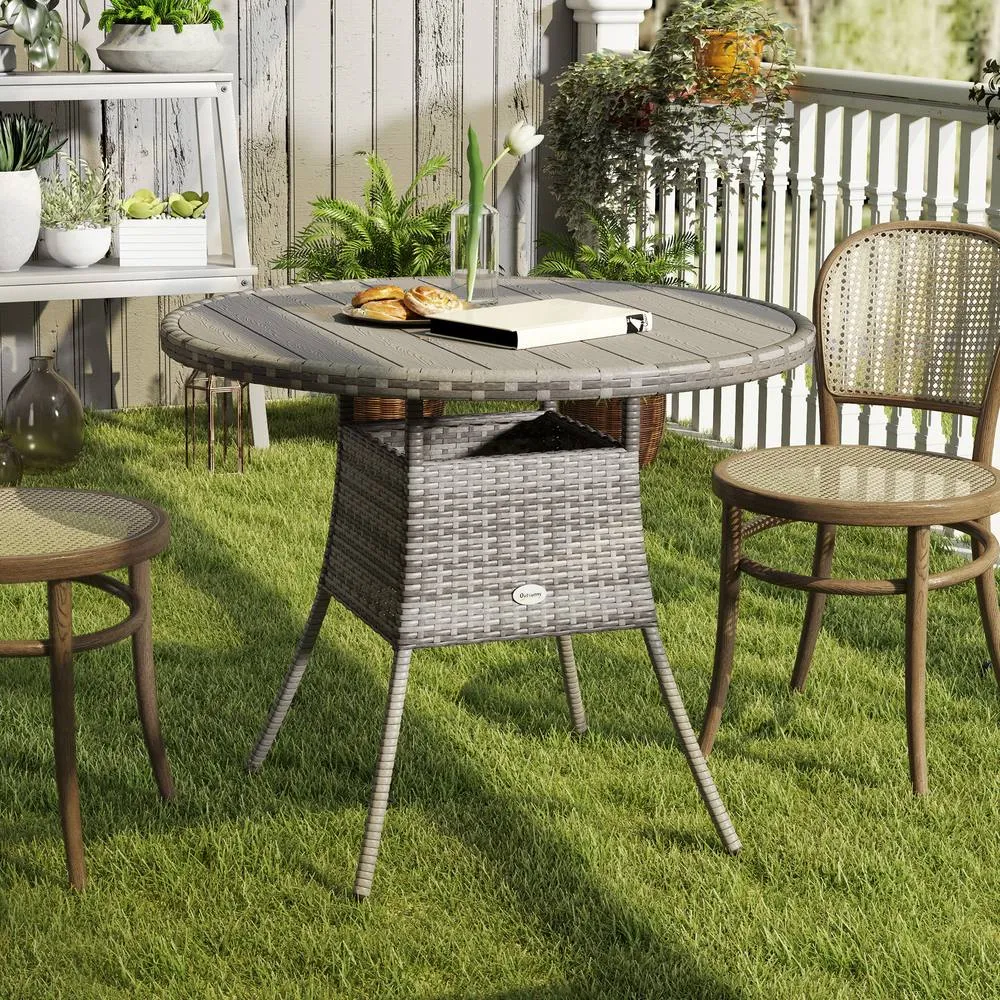 OUTSUNNY Outdoor PE Rattan Dining Table w/ Wood-plastic Composite Top, Grey