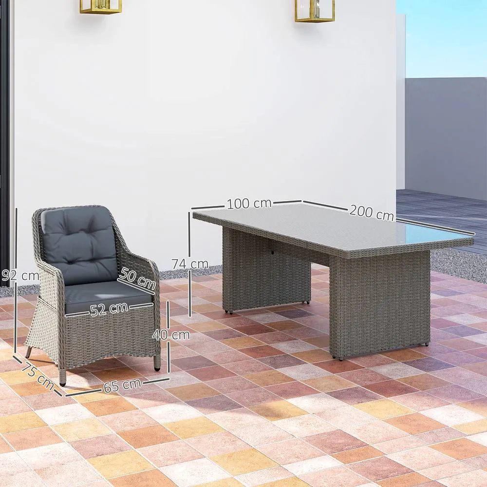 OUTSUNNY 6 Seater Rattan Dining Set with Glass Top Table & Cushions, Grey 3