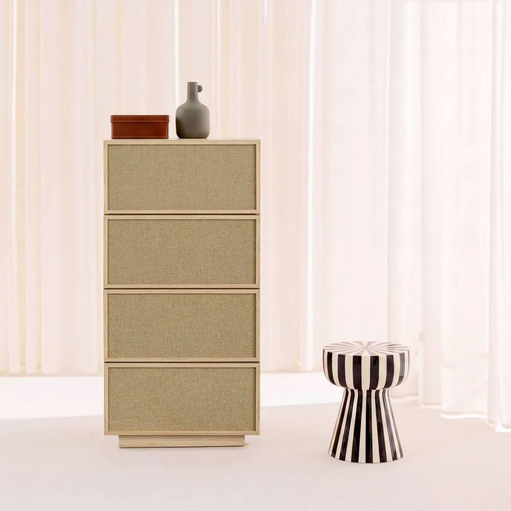 sweeek Tallboy chest of 4 drawers wood decor & fabric in Beige 3