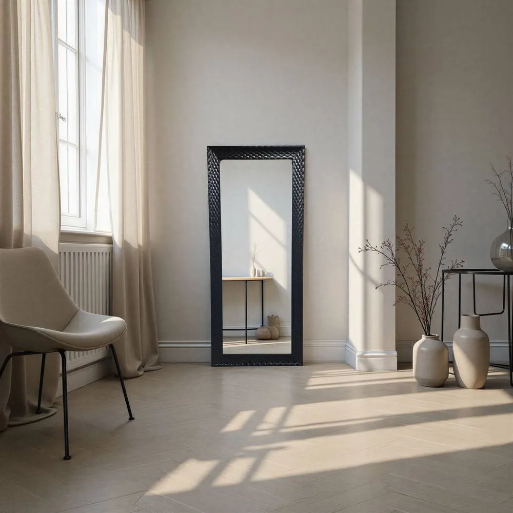 Yearn Mirrors Diamont Tall Framed Black Bevelled Mirror 2