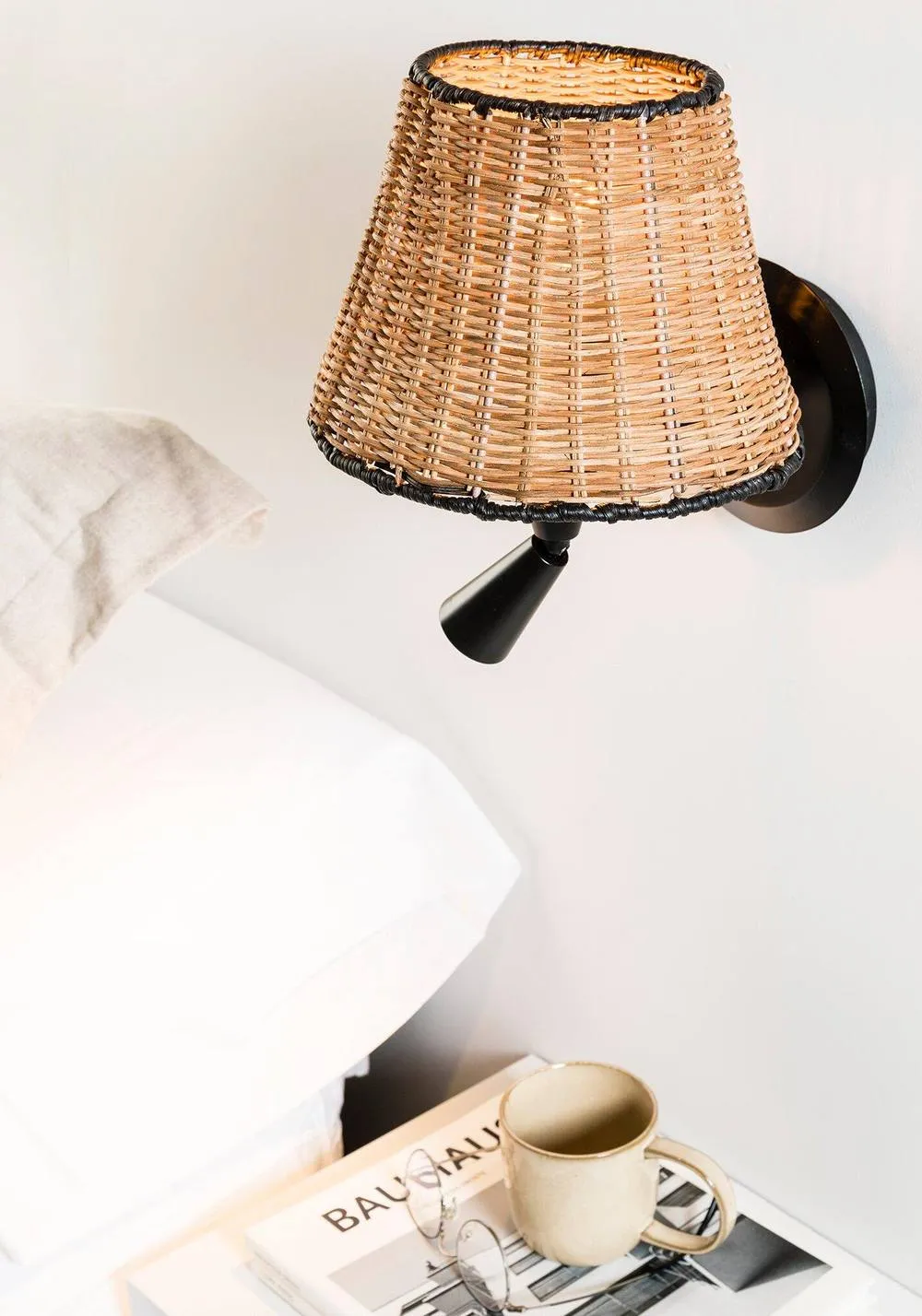 Netlighting Sumba Black Rattan Shade Wall Lamp With Reading Light 3000K 2