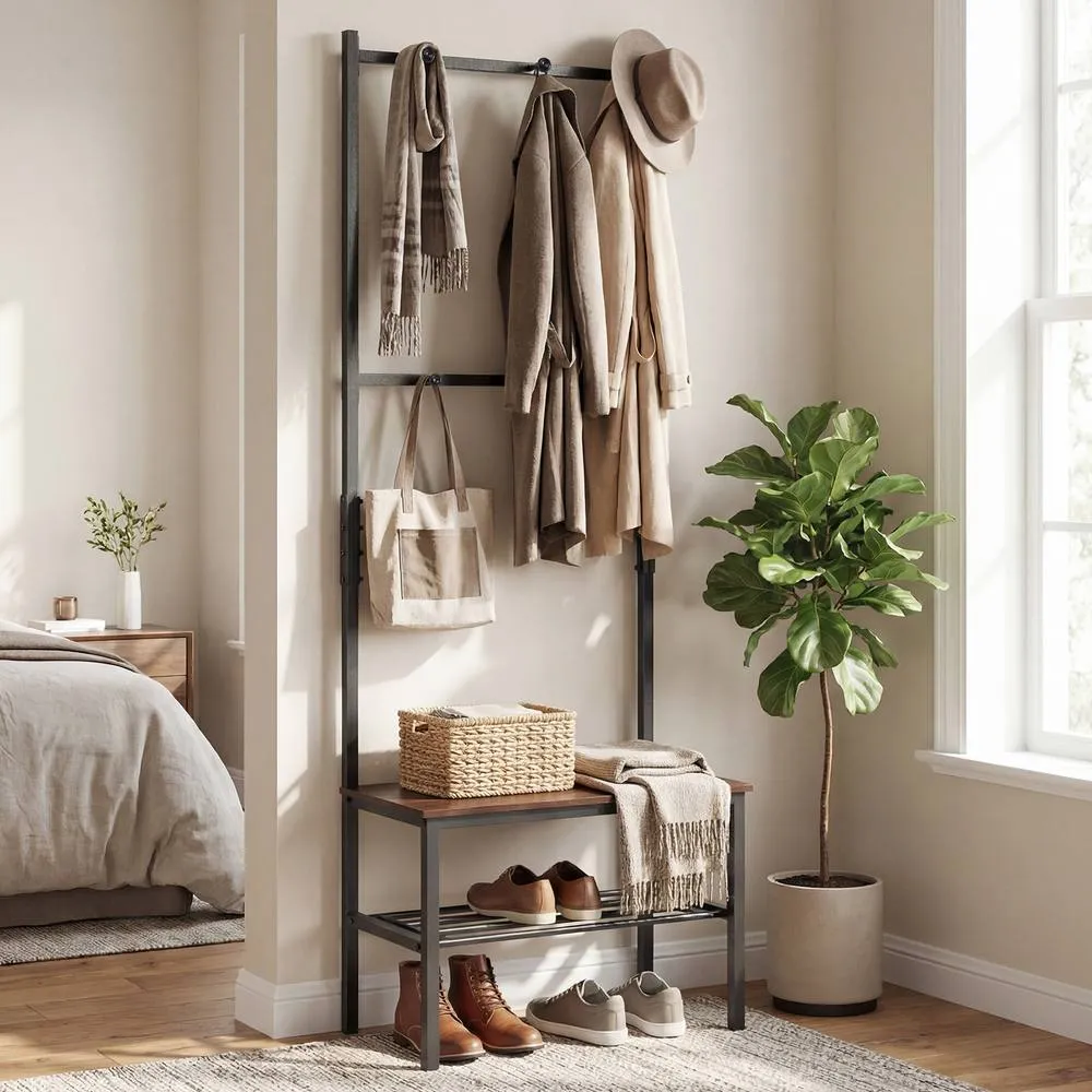 Costway 3-in-1 Industrial Hallway Coat Rack in Black 3