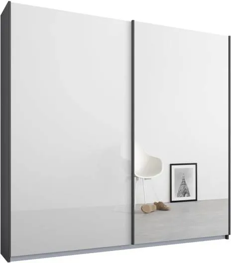 Malix 2 door 181cm Sliding Wardrobe, Graphite Grey Frame, White Glass and Mirror Doors