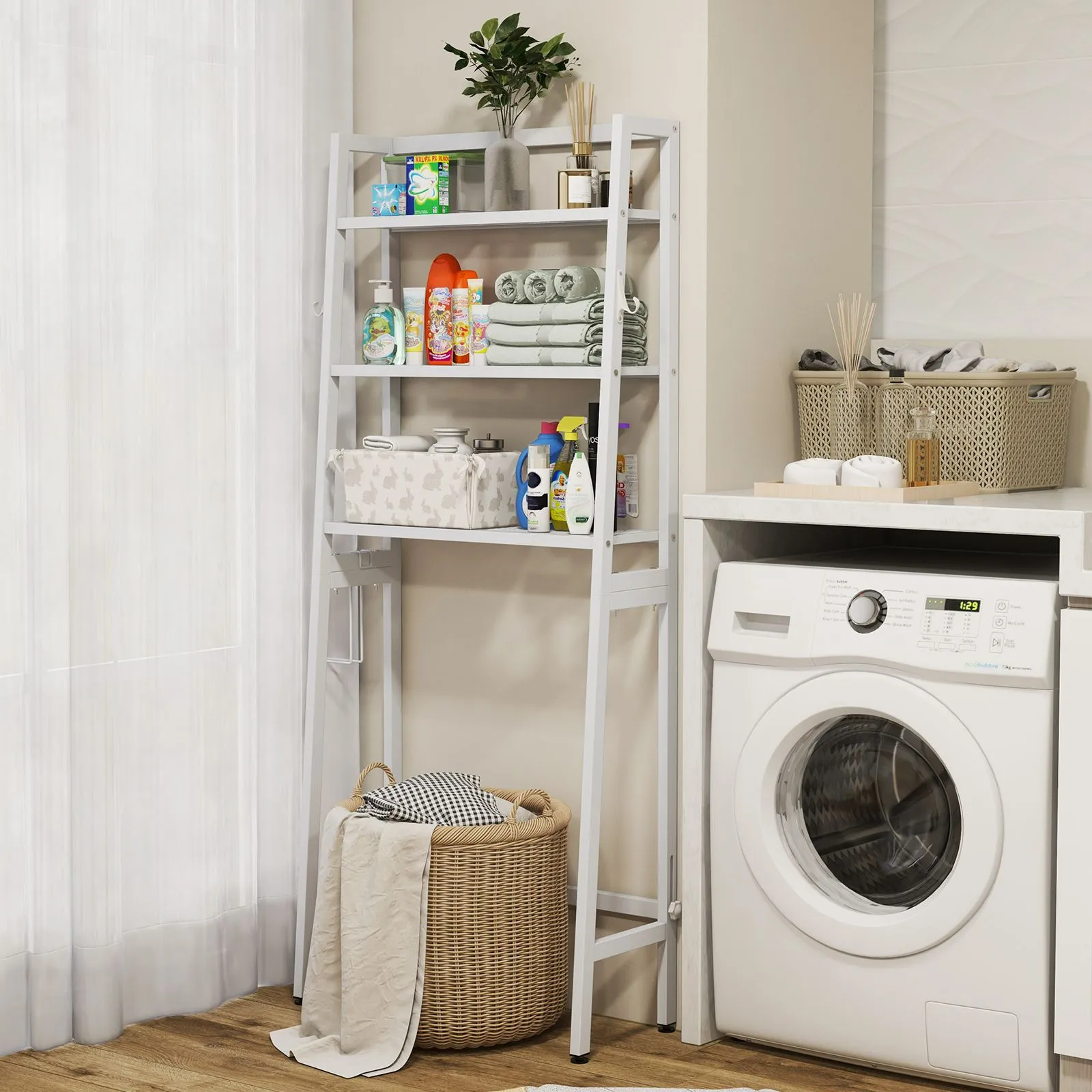Costway Over The Toilet Storage Shelf 3 Tiers Standing Above Toilet Rack Stand in White 4
