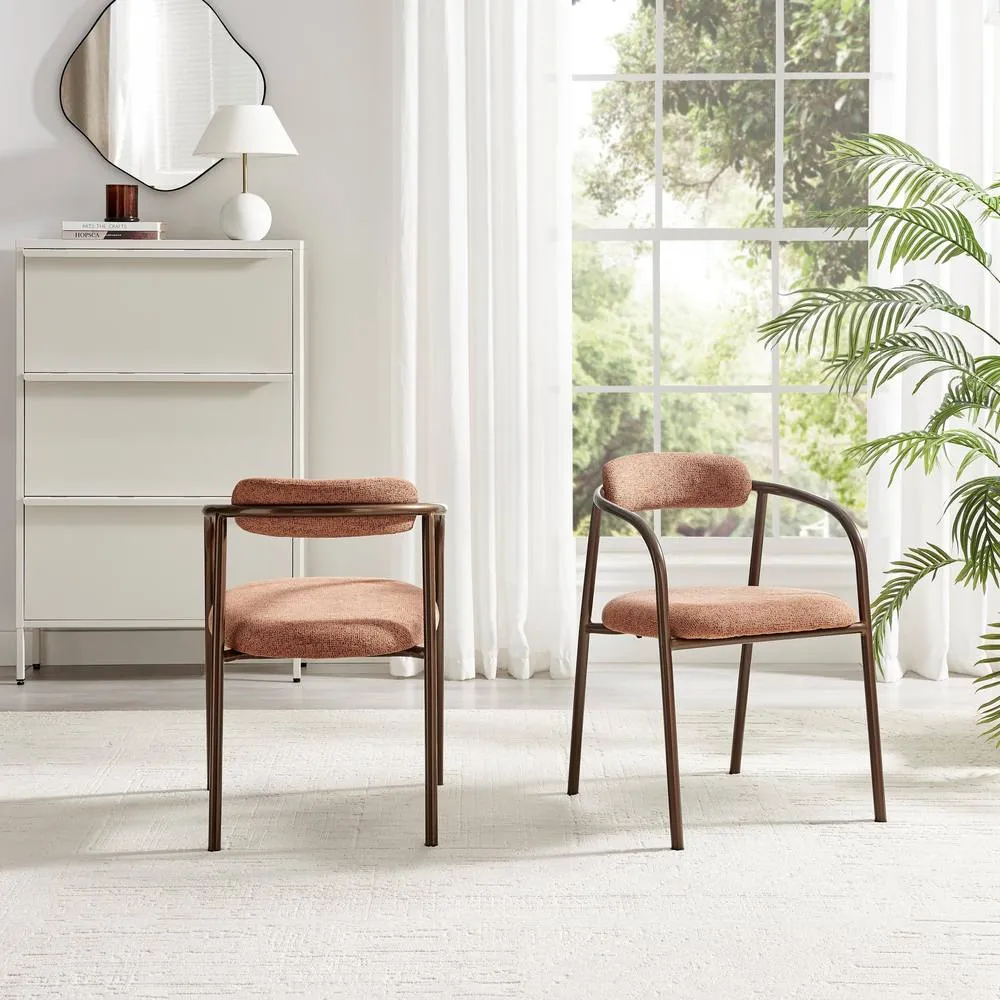 FurnitureboxUK 2x Rhea Terracotta Orange Fabric Dining Chairs Bronze Legs 3