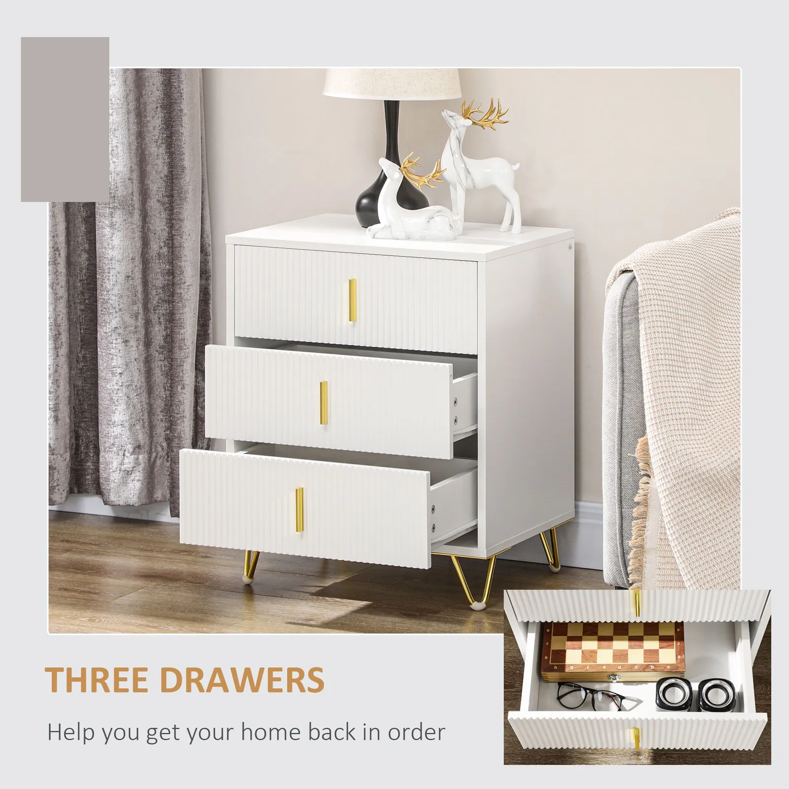 HOMCOM 3 Drawer Dresser, Chest of Drawers Storage Cabinet, White 5