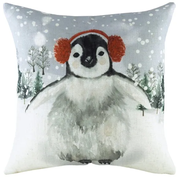 Evans Lichfield Snowy Penguin Square Cushion 2