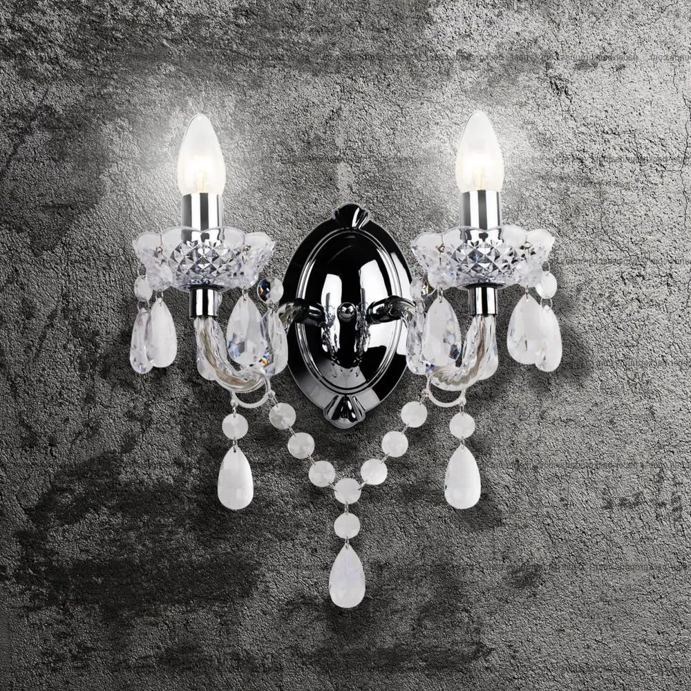 First Choice Lighting Clear Acrylic & Chrome Marie Therese Style Twin Wall Light 2