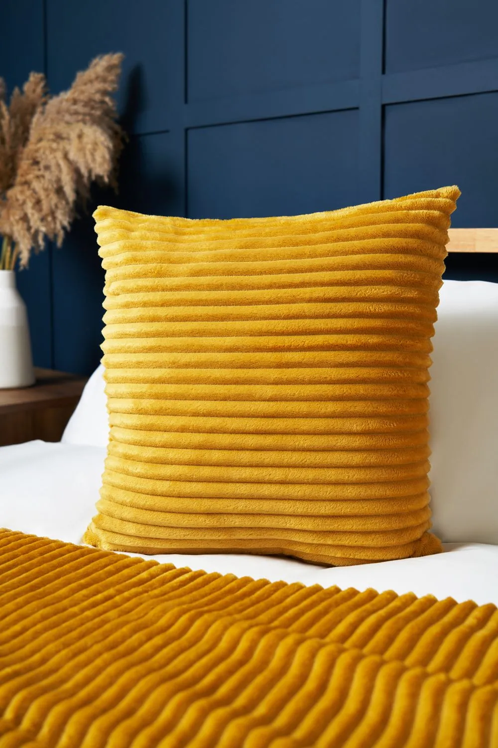 BHS Luxury Ribbon Velvet Cushion in Yellow 1