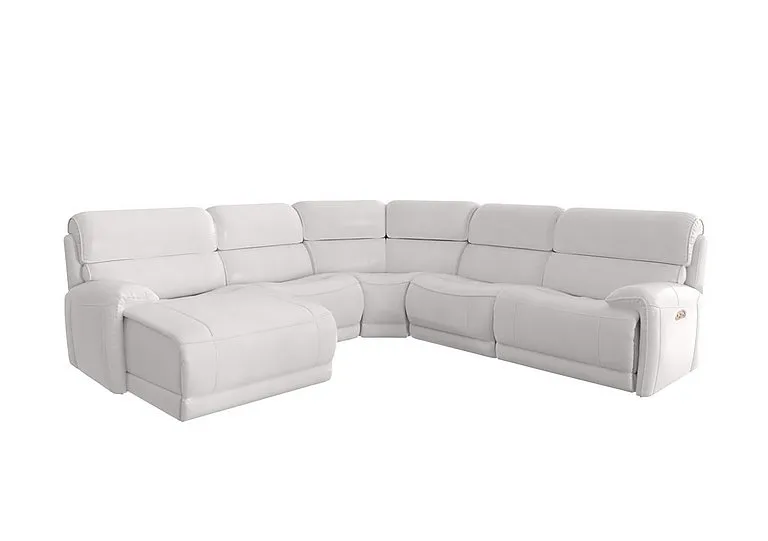 Link Leather Left Hand Facing Corner Chaise Power Sofa - BV Star White
