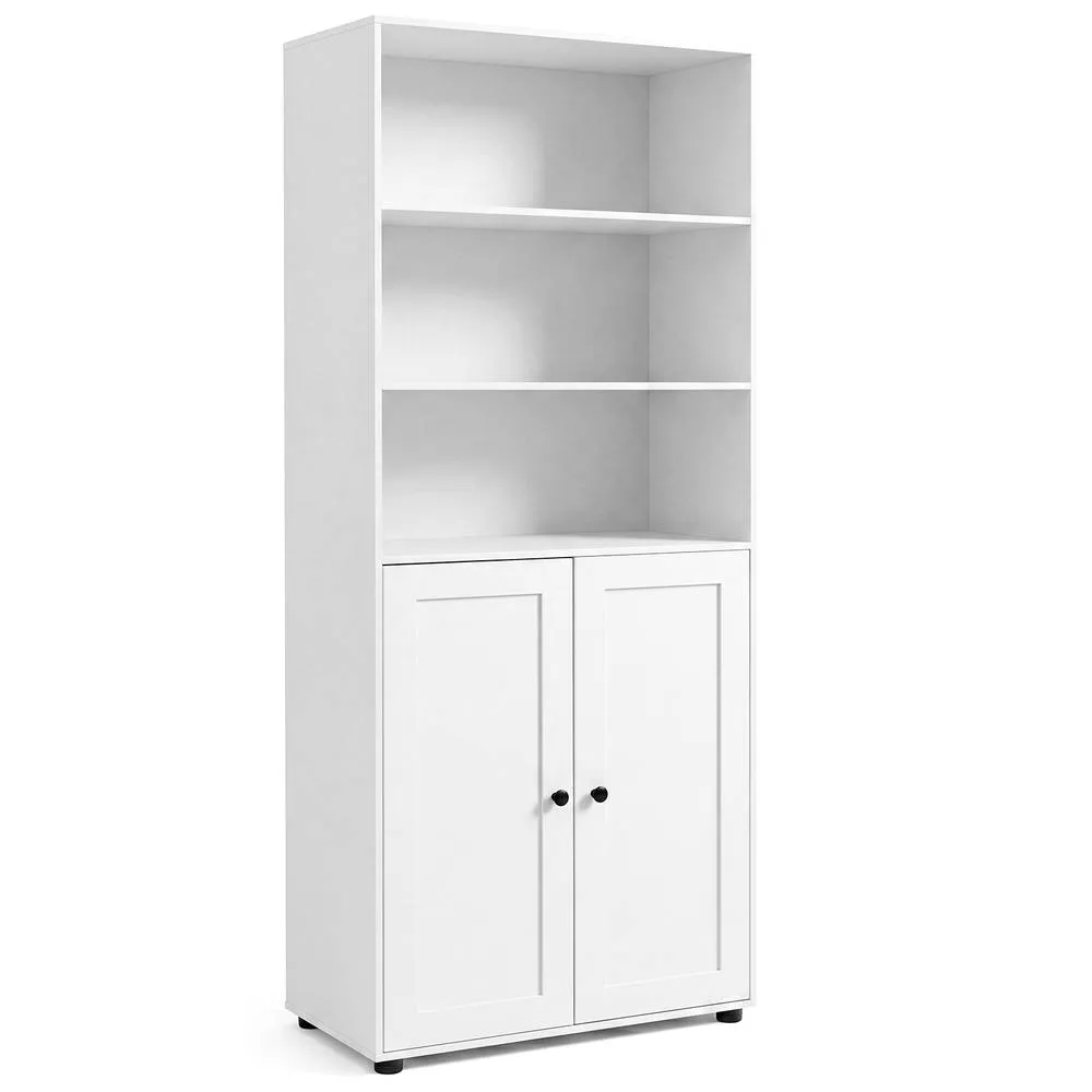 Costway 181 CM Tall Bookcase W 3 Open Shelves & Door Cabinet Floor Cabinet in White